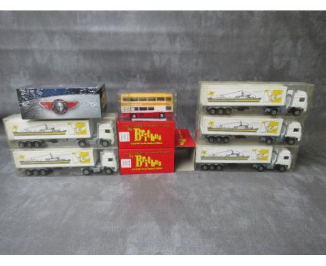 FIVE BOXED MAJORETTE CHERBOUG TO POOLE ARTICULATED LORRIES AND TRAILERS, ECH 1:60, boxed Atlas Edition Classic Coach 4642102 