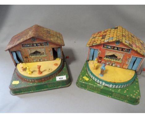 Two vintage tin plate wind-up toys "Farmer in the Dell" A/F 