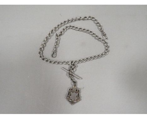 An antique silver gents pocket watch double Albert chain 