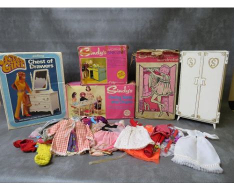 BOXED VINTAGE SINDY TOYS. to include wardrobe, table &amp; chairs and working sink unit, together with a boxed Palitoy Action