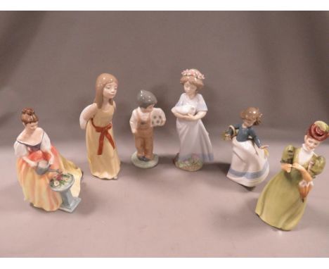 Four Lladro and Nao figures together with a Francesco figure and a Royal Doulton figure (badly damaged) (6) 