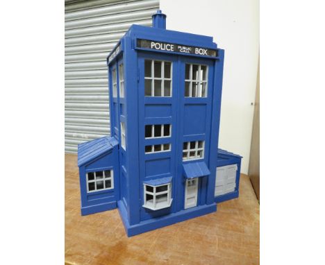 DR WHO INTEREST - A SCRATCH BUILT MODEL OF THE TARDIS,&nbsp; with various detachable outbuildings, approx. H 85 cm, W 75 cm, 