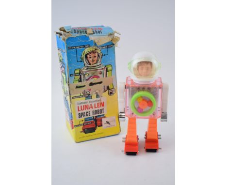 Boxed Luna Len Space Robot, battery operated, made in Hong Kong.  Untested.