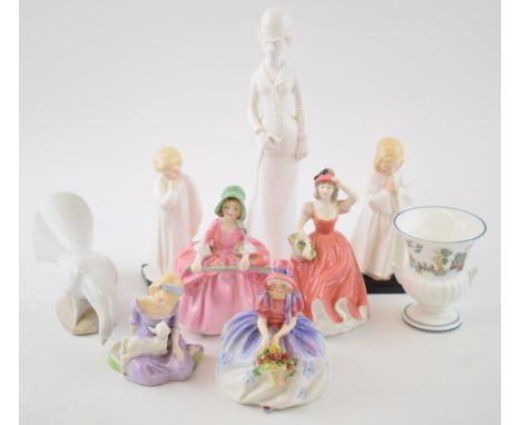 Royal Doulton lady figures to include Monica, Little Bo Peep, Mary Had a Little Lamb (1 ear af), Spode Christina and others (