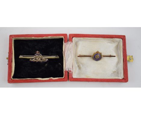 A 9ct gold bar brooch / sweethearts brooch marked 9ct for the Royal Army Service Corps. Weight (3.4g) together with a white m