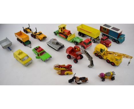 A collection of vintage die cast toy cars by Matchbox, Britains, Farbs 'Myles Ahead' 1971 Mattel and lorries to include K-17 