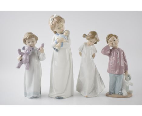 Nao by Lladro figures to include Sleepy Head, girl with broken teddy bear, with 2 others (4).  In good condition with no obvi