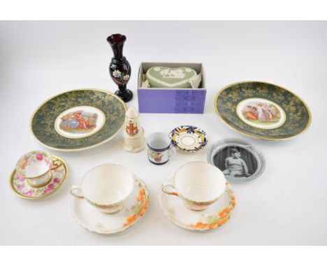 A mixed collection of ceramic items to include boxed Wedgwood Jasperware sage green lidded pot, Limoges France miniature tea 