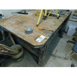 Heavy-duty wooden table, 46" x 8 ft., w/metal braces.