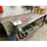 4" Vise, 6" throat, mounted on metal 36" x 8' table.