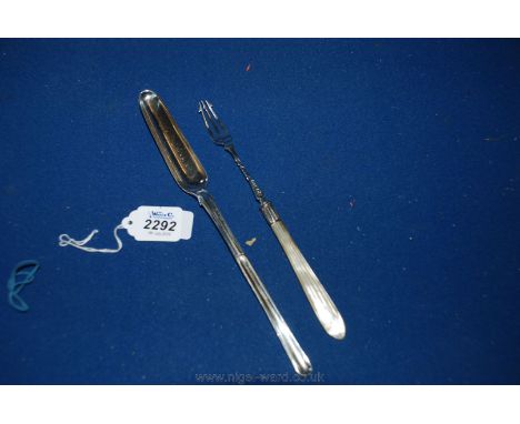 A Victorian Silver Pickle Fork with mother of pearl handle together with a Georgian silver Marrow Scoop marked London 1789.
