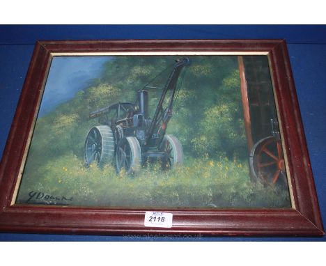 A Gouache Oil painting of a traction engine, signed