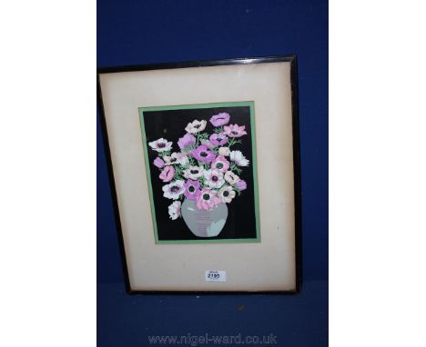  A 1930's Coloured Woodblock Print of Flowers in a Vase. After John Hall Thorpe.