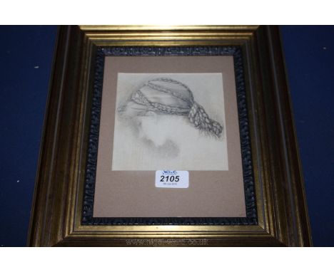 A well framed Print of a pencil study of a girl.