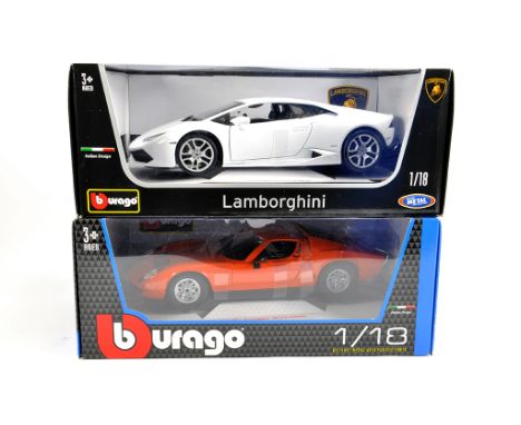 Maisto and Burago 1/18 Diecast Sports Car Duo including Lamborghini models. M in Boxes. (2)