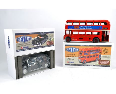 Mettoy Routemaster London Bus plus Austin Taxi. Both NM to M in Boxes. (2)