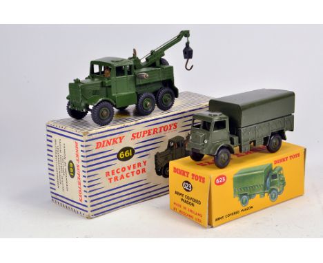 Dinky Toys No. 661 Recovery Tractor plus 623 Army Covered Wagon. Repro Box. VG to E in Boxes.