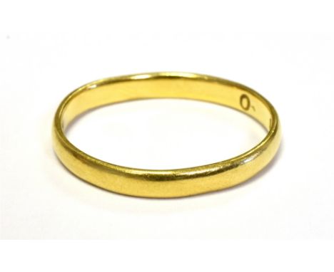 22CT GOLD BAND RING  Hallmarked Birmingham 1936, Ring size N1/2, Weight 2g