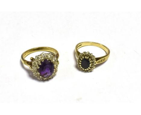 TWO GEM SET COCKTAIL RINGS One marked 9CT, One indistinct markings (yellow metal)  Ring sizes L 1/2, N 1/2, Weight 10g