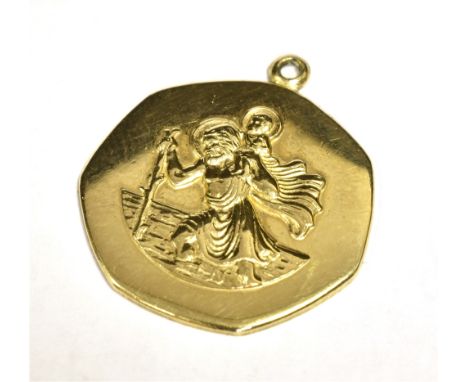 9CT GOLD ST CHRISTOPHER PENDANT PIECE Hexagonal shape, diameter approx 17mm, weight 3g Condition Report : May need jump ring 
