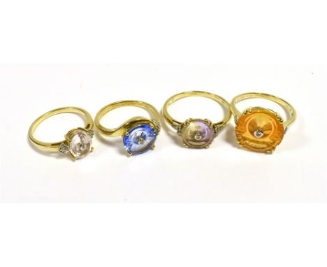 FOUR TGGC 10K GEM SET RINGS ring sizes M1/2, O, Q, S, total weight 11.6g Condition Report : sold as seen Condition reports ar