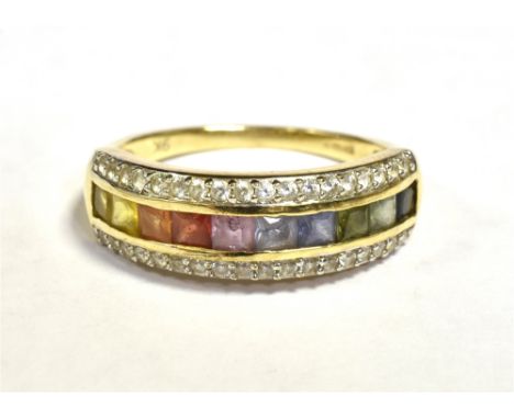 9CT GOLD MULTI COLOURED GEM SET DRESS RING Set Dress Ring Ring size O 1/2, Weight 3.3g