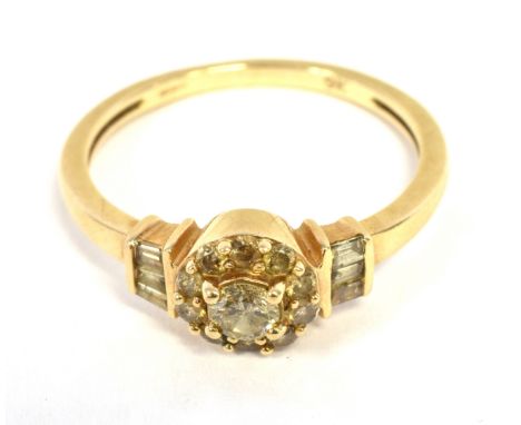 9K CHOCOLATE DIAMOND FLOWER HEAD RING the flower head measuring 7mm, diamond comprising multiple small round cut diamonds wit