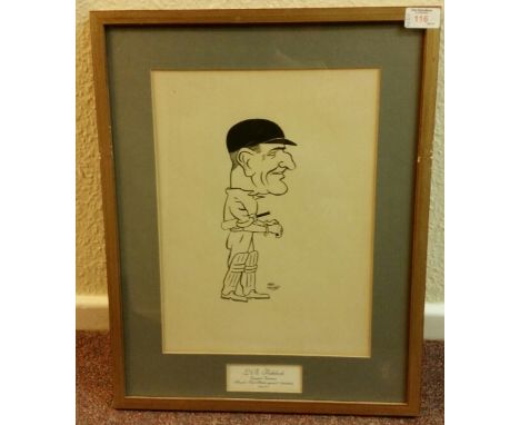 CRICKET, ink sketch of L.B. Fishlock, by Fred Midgley, overmounted with name panel, framed & glazed, 15.5 x 19.5 overall, VG