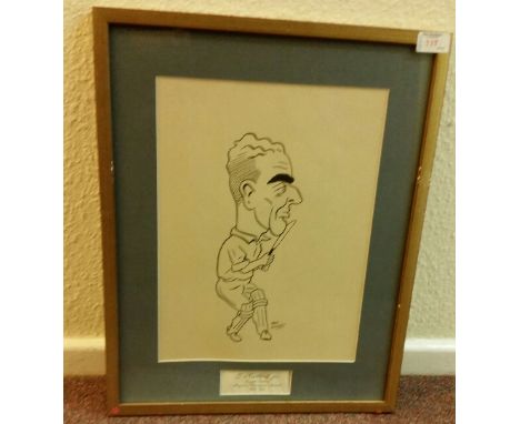 CRICKET, ink sketch of J. Hardstaff Jnr., by Fred Midgley, overmounted with name panel, framed & glazed, 15.5 x 19.5 overall,