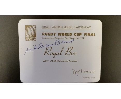 RUGBY UNION, Royal Box VIP ticket from 1991 WC Final, signed by Nick Farr-Jones, EX