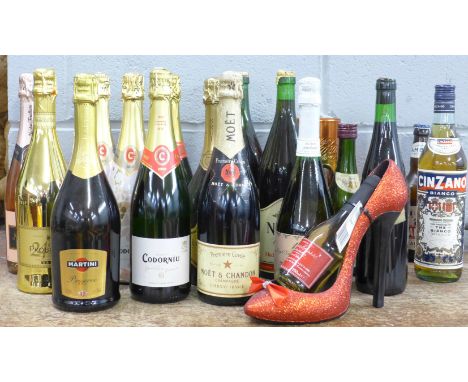 Nineteen bottles of alcohol including sparkling wine and a bottle of Moet &amp; Chandon champagne