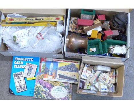 A part London Pride pattern tea service, a Horlicks mixer, dolls furniture, tea cards, a money box, a/f, etc.