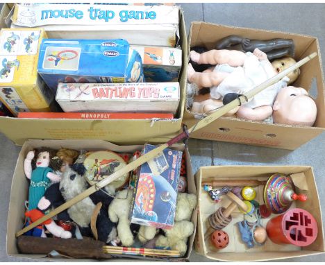 A large collection of vintage toys and games, including Space Station Morse Code Signalling set, Chad Valley Give-a-Show proj