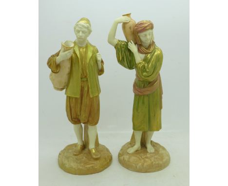 Two Royal Worcester blush figures of water carriers, 1206 mark to base, 21cm