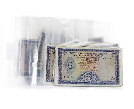 COLLECTION OF NATIONAL COMMERCIAL BANK OF SCOTLAND LIMITED £5 FIVE POUNDS NOTES DATED 2ND JANUARY 1963comprising 12 with seri