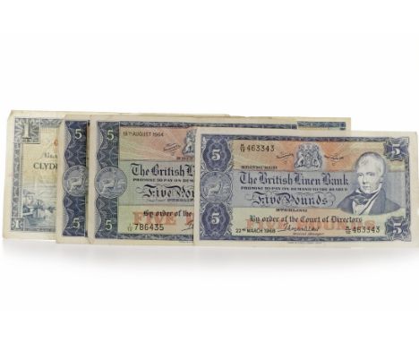 THREE THE BRITISH LINEN BANK £5 FIVE POUNDS NOTES DATED 18TH AUGUST 1964serial nos. 1/12 786435, 1/12 292039 and 1/12 284008,