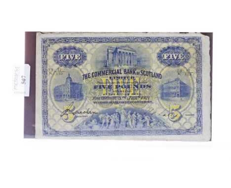 THE COMMERCIAL BANK OF SCOTLAND £5 FIVE POUND NOTE DATED 3RD JANUARY 1921serial no. 13/K 12/132, with signatures of the Accou