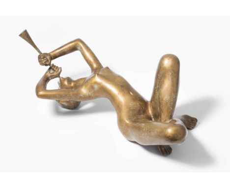 Limbach, Hans Jörg(Zürich 1928–1990 Hombrechtikon)Trompetenspielerin. 1980. Bronze. Auf der Bronze signiert und datiert. 16x3