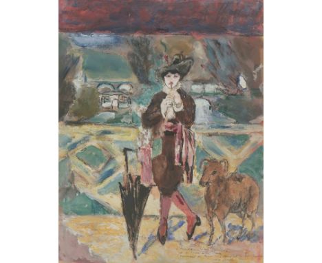 Jacob, Max(Quimper 1876–1944 Drancy)Frau mit Steinbock. Gouache auf Papier. Unten rechts signiert und mit Widmung: à Madame J