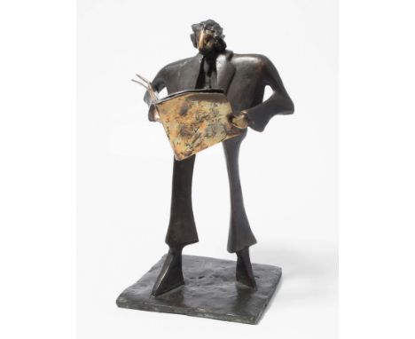 Metzler, Kurt Laurenz(St.Gallen 1941)Der Zeitungsleser. 1994. Bronze. EA. Auf der Bronze monogrammiert, datiert und nummerier