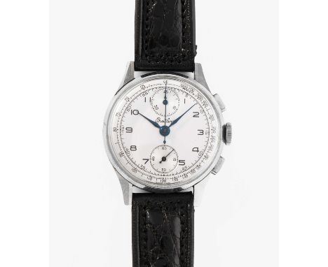 Breitling Chronograph, um 1945Ref. 178. Edelstahl-Gehäuse Nr. 624446, 35 mm. Venus Handaufzug Cal. 170. Versilbertes Zifferbl