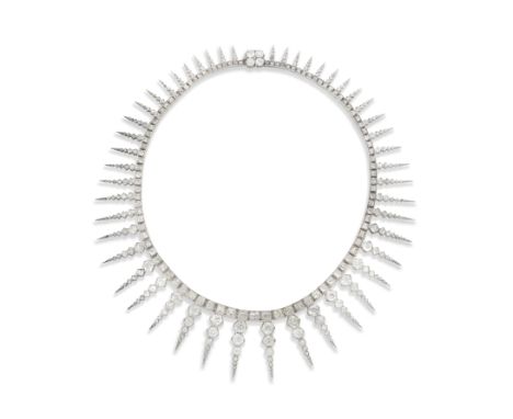 DIAMOND TIARA/CIRCLET/NECKLACE, CIRCA 1890Of 'Russian fringe' design, the articulated row of old cushion-shaped diamonds with