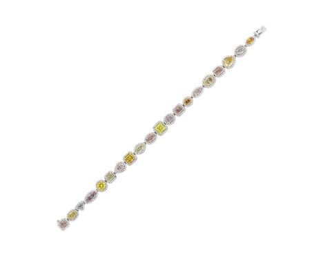 WILLIAM GOLDBERG FOR BOODLES: DIAMOND AND COLOURED DIAMOND BRACELETArticulating with vari-cut diamonds of yellow, pink and bl
