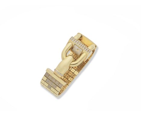 VAN CLEEF &amp; ARPELS: 'CADENAS' DIAMOND WATCHThe highly articulated five row square-link bracelet, set with brilliant-cut d