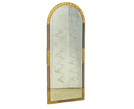 A vintage ornate stained glass and gilt framed bevelled mirror.  44x110cm 