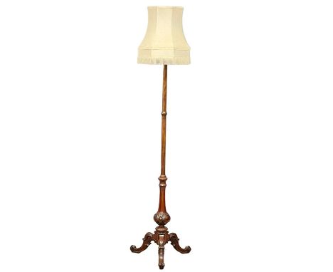 A mahogany standard lamp professionally made from a Victorian pole screen. 189cm 