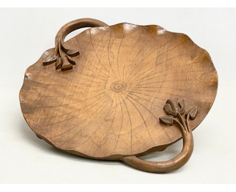 A vintage signed Chinese wooden tray. 38.5x31cm. 