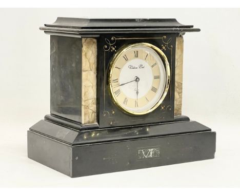 A Victorian slate and marble clock case. 24.5x14x21cm 