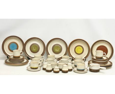 A vintage 51 piece Denby ‘Potter Wheel’ tea and dinner set. 10 dinner plates 25.5cm. 11 sandwich plates, 2 salt shakers, 2 pe