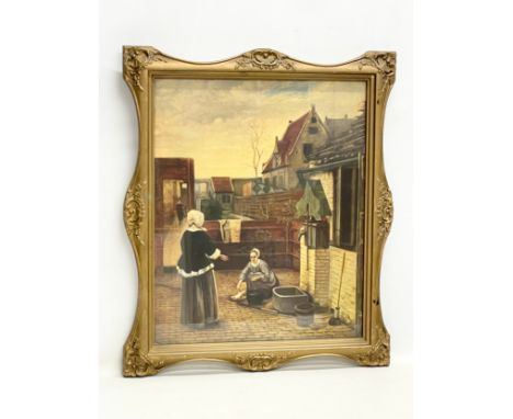 A vintage gilt framed print of the original painting by Peter De Hooch. Titled ‘The Courtyard’ 44x51.5cm 